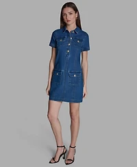 Bcbg Women's Collared Neck Denim Shirt Dress