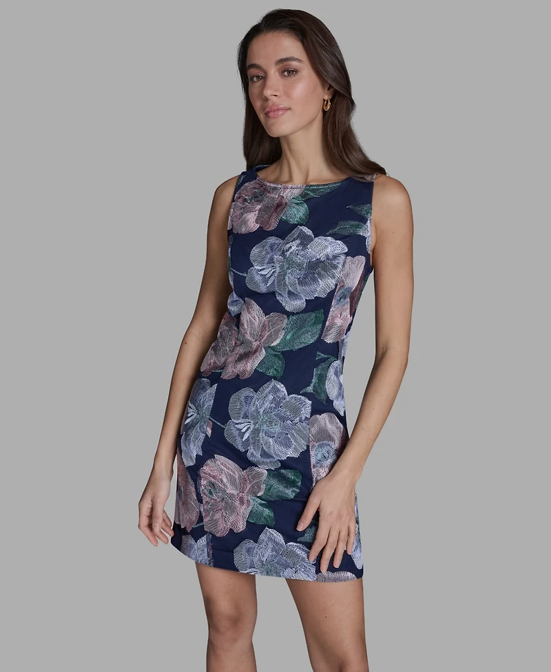 Bcbg Women's Embroidered Boat Neck Mini Dress