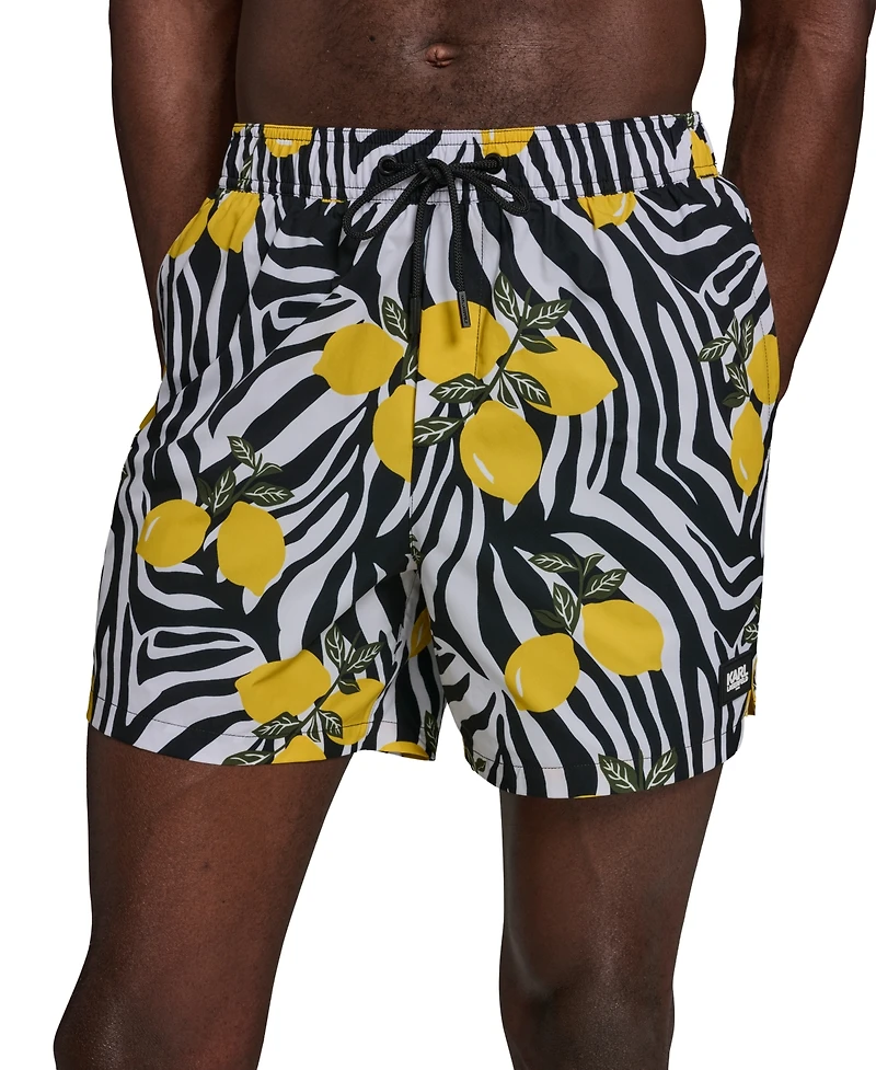 Karl Lagerfeld Paris Men's Regular-Fit Quick-Dry 5" Swim Trunks with Boxer Brief Liner