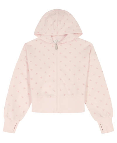 Calvin Klein Girls' 7-16 Flocked Zip-Front Hoodie