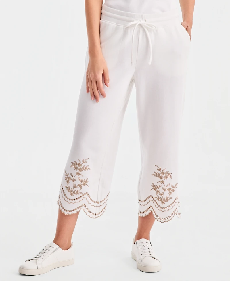 Style & Co Women's Embroidery Wide-Leg Sweatpants, Macy's Exclusive