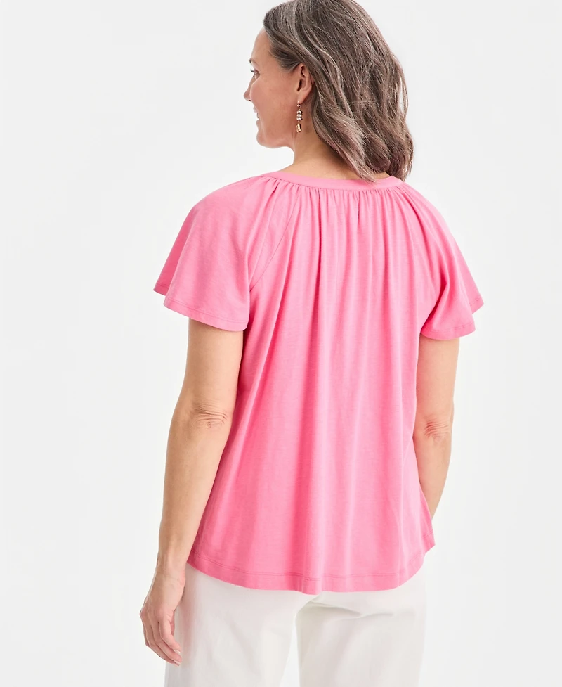Style & Co Women's Flutter-Sleeve Gathered-Neck Top, Exclusively at Macy's