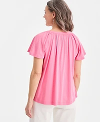 Style & Co Women's Flutter-Sleeve Gathered-Neck Top, Exclusively at Macy's