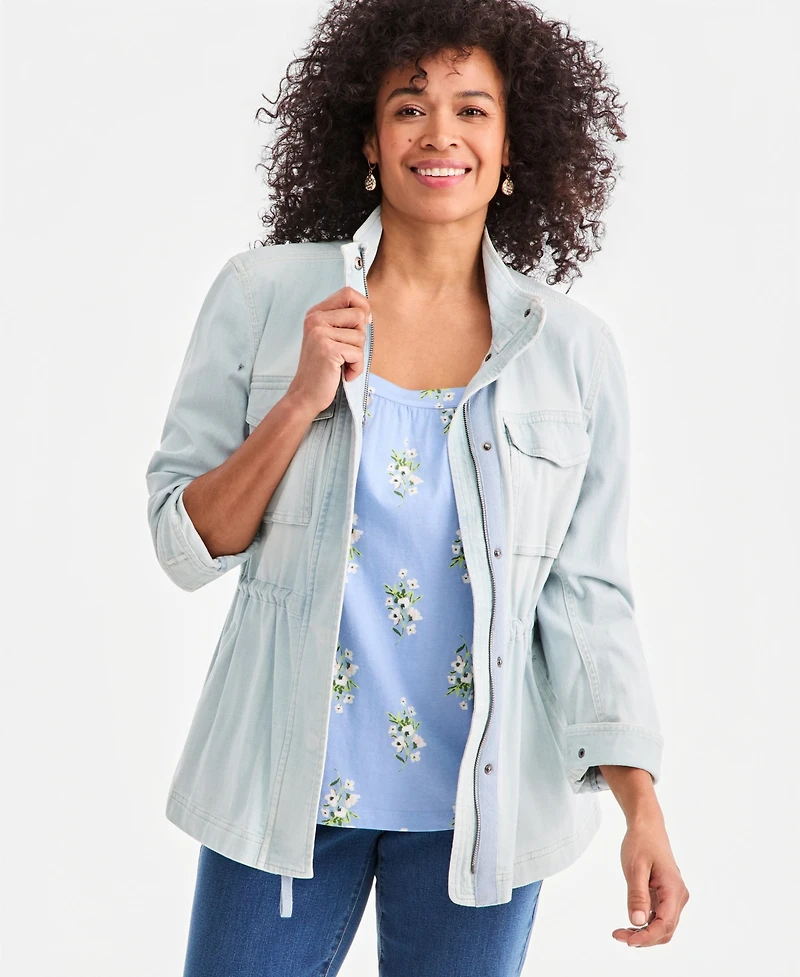 Style & Co Women's Printed Square-Neck Flutter-Sleeve Top