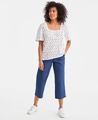 Style & Co Women's Printed Square-Neck Flutter-Sleeve Top, Macy's Exclusive