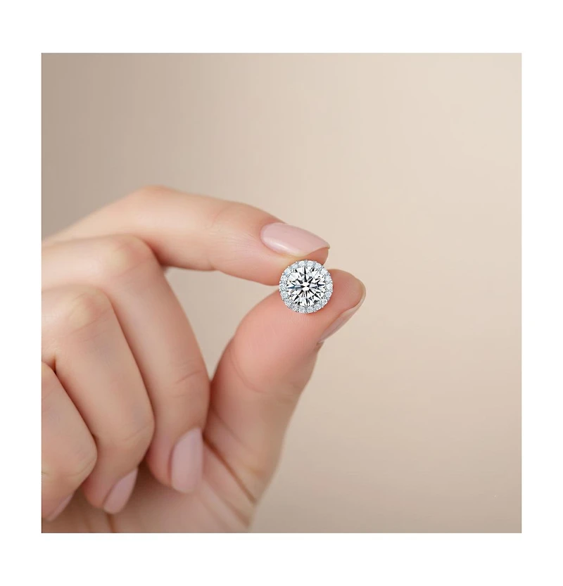 Genevive Sterling Silver White Gold Plating with Clear Cubic Zirconia Button Stud Earrings