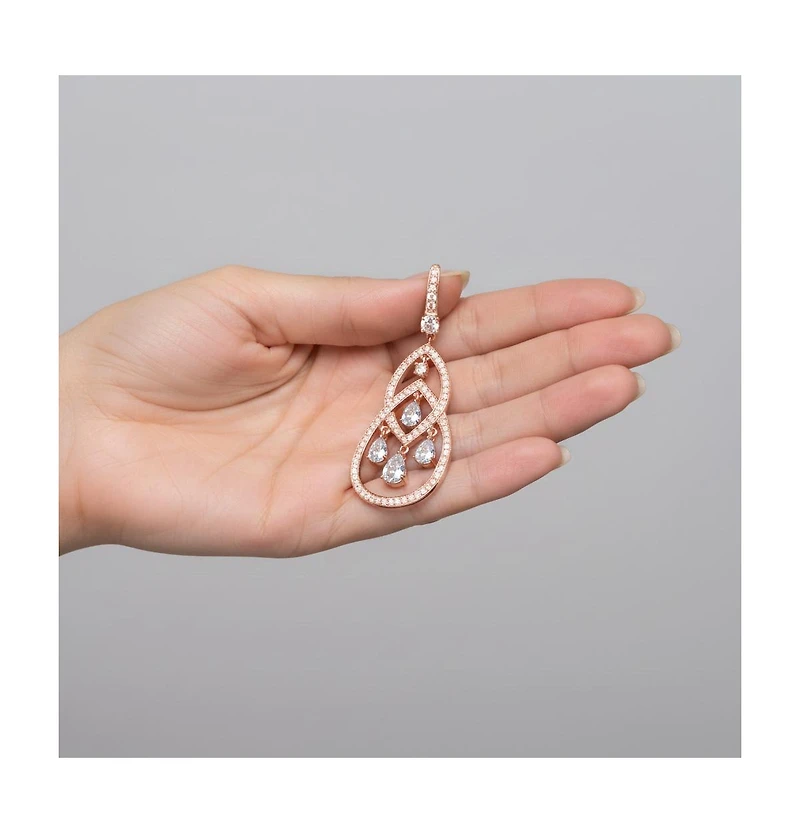 Cubic Zirconia Sterling Silver Double Teardrop Chandelier Earrings