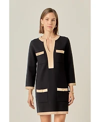 English Factory Women's White and Black Mini Knit Dress