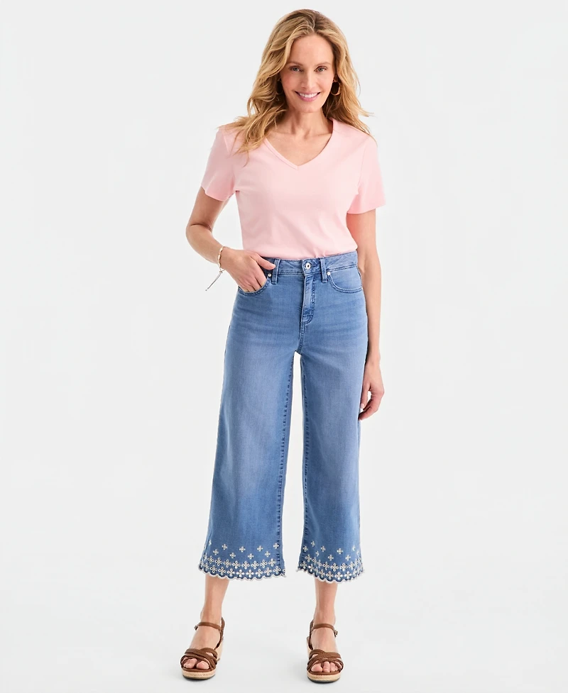 Style & Co Petite High-Rise Embroidered Scallop Cropped Jeans, Macy's Exclusive