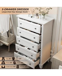 Gaomon White 5-Drawer Wooden Dresser, Storage Chest with Exquisite Metal Handles