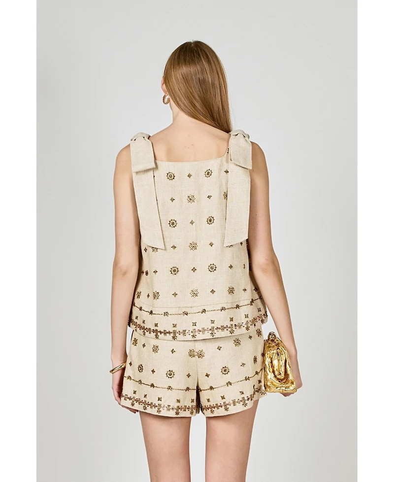 endless rose Women's Bow Sleeveless Beaded Top