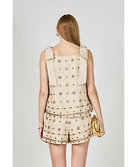 endless rose Women's Bow Sleeveless Beaded Top