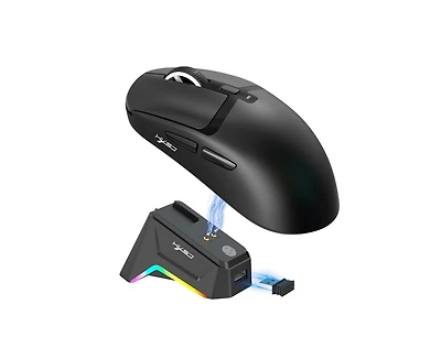 Risokeys Tri-Mode Wireless Gaming Mouse, Lightweight, 12000 Dpi Adjustable, Magnetic Rgb Charging Dock, BT5.3+2.4G+Wired, for Pc, Laptop