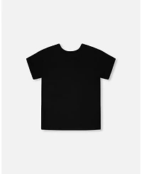 Deux par Big Girls Cotton Jersey T-Shirt Black with Zebra