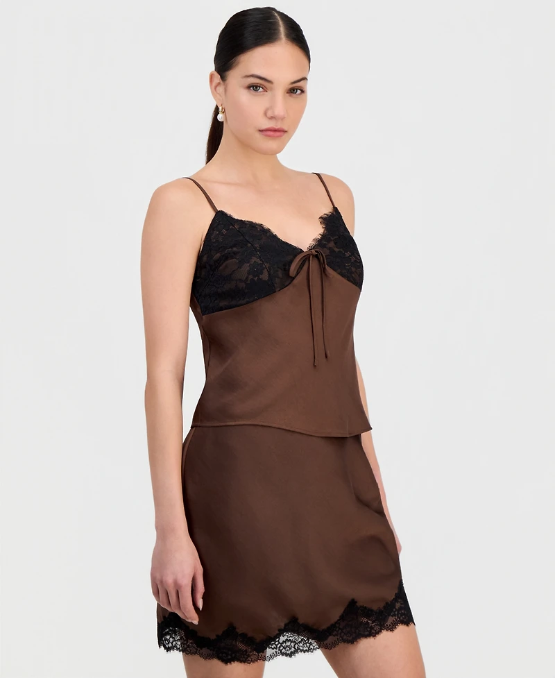 Bar Iii Women's Lace-Trim Satin Mini Skirt, Macy's Exclusive