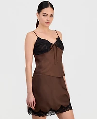 Bar Iii Women's Lace-Trim Satin Mini Skirt, Macy's Exclusive