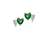 Genevive Sparkling 14K Gold Plated Green & Clear Cz Stud Earrings