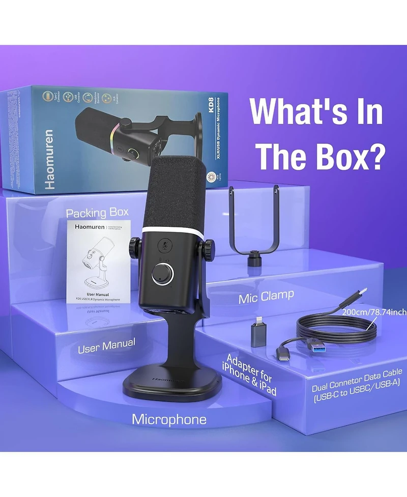 Ipason Xlr/Usb Dynamic Mic w/ Rgb, Mute, Gain & Desk Stand All-in-One for Gaming, Podcast, YouTube & Streaming