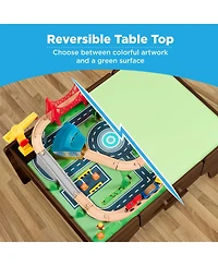 Best Choice Products Wooden Train Set Table for Toddlers, 56pc Multi-Activity Table for Kids w/Toy Storage Drawer & Reversible Top