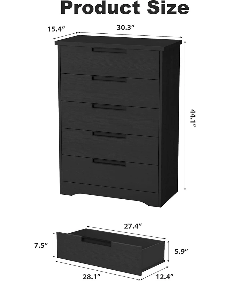 gaomon Drawer Dresser for Bedroom, Gray Chest of Drawers with Embedded Handles, Wooden Organizer Living Room, Nursery