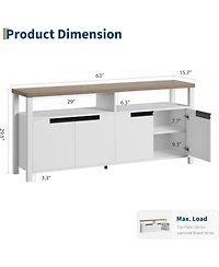 Gaomon 63" Boho Rustic Tv Stand for TVs up to 70 Inch, 4 Doors Open Shelf Entertainment Center