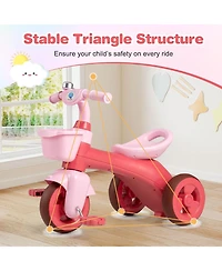 Toddler Tricycle with Limited Steering with Front Baskets and Bell-Pink