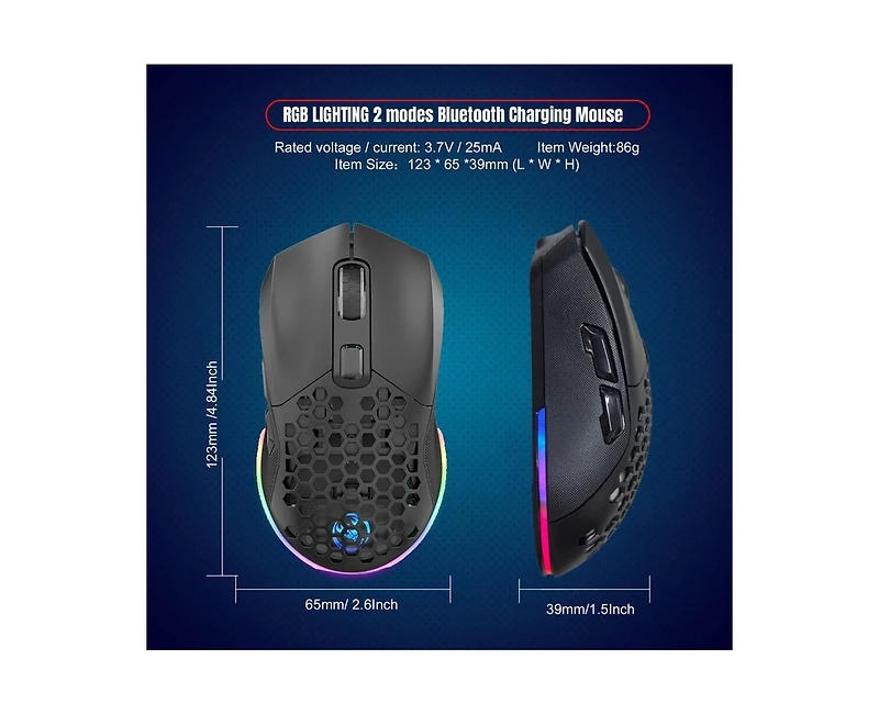 Risokeys Dual-Mode Wireless Gaming Mouse, 2.4G + Bluetooth 5.1, 6 Adjustable Dpi 800-4800, Rgb Backlit