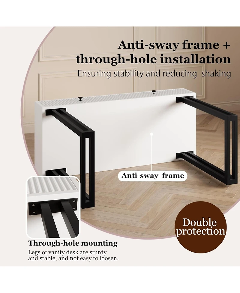 Gaomon Vanity Desk with Mirror & 3-Color Led Lights, Modern Design with Storage