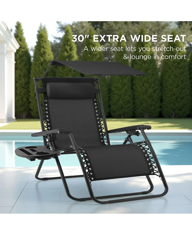 Best Choice Products 30" Extra Wide Folding Zero Gravity Patio Lounge Chair w/Adjustable Canopy Shade