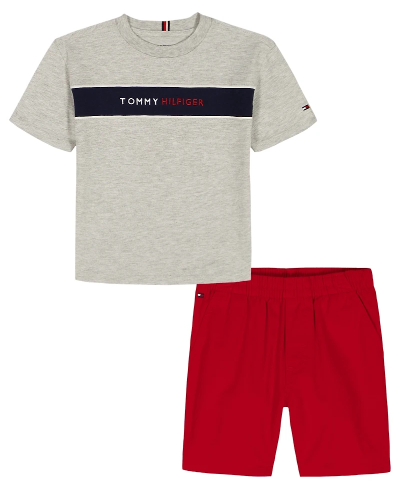 Tommy Hilfiger Boys' 2T-7 Crewneck T-Shirt and Shorts, 2-Piece Set