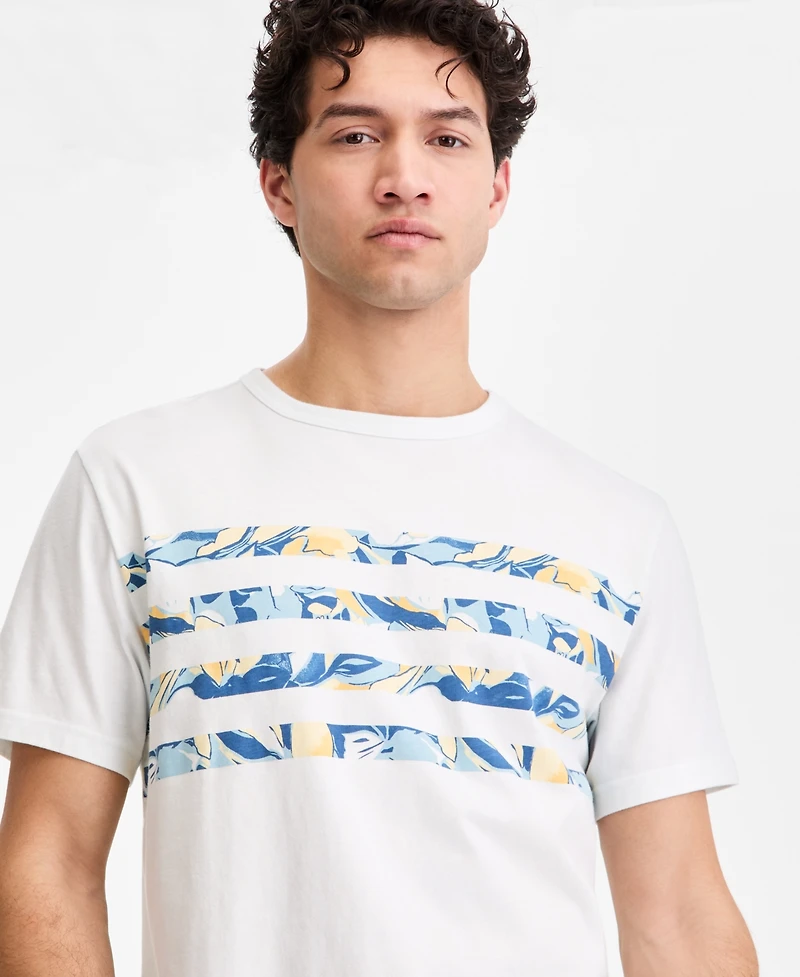 Sun + Stone Men's Cotton Floral-Stripe Crewneck T-Shirt, Macy's Exclusive