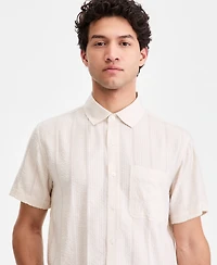 Sun + Stone Men's Textured-Stripe Short-Sleeve Shirt, Macy's Exclusive