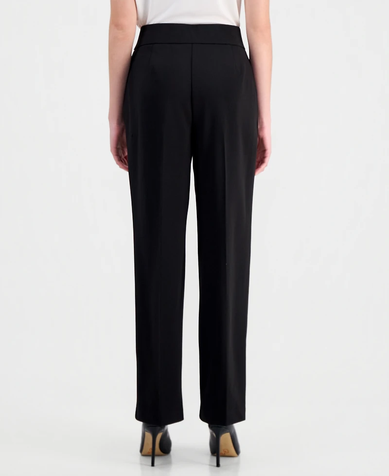 Anne Klein Essentials Petite Pleated Faux-Fly Pull-On Pants