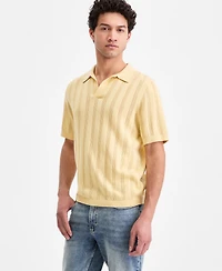 Sun + Stone Men's Mixed-Stitch Johnny Collar Short-Sleeve Sweater, Macy's Exclusive