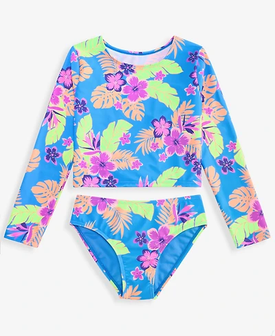 Breaking Waves Girls' 7-16 Cropped Rashguard Tropical-Print 2-Piece Swimsuit
