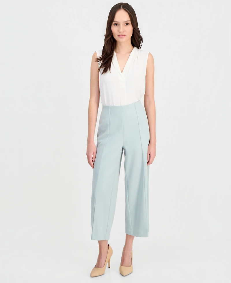 Anne Klein Essentials Petite Seamed Cropped Pull-On Pants