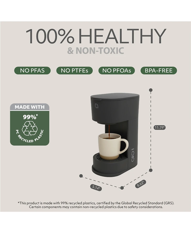 Willow Kitchen Compact Single Serve Coffee Maker - Compatible with K-Cup Pods Ground