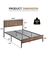 gaomon Full Bed Frame with Wood Headboard, Platform Metal Bed with 14 Heavy-Duty Steel Slats