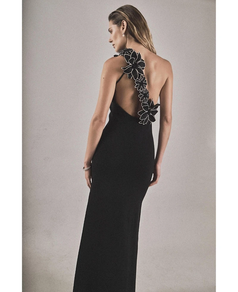 endless rose Women's Flower Detail One Shoulder Knit Maxi Dress