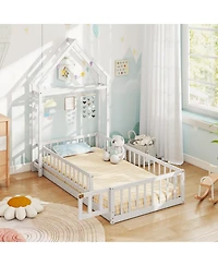 Slickblue House Style Twin Floor Bed with Decorative Headboard - 48