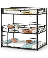 Slickblue Triple Metal Bunk Bed with Dual Ladders and Safety Rails - 56