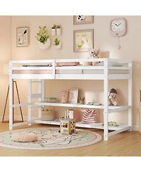 Slickblue Loft Bed Twin Size with Built-In Storage and Ladder - 42