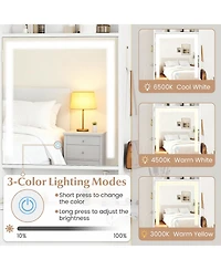 Volenca Space-Saving Vanity Desk with Lighted Mirror and Lights, Bedroom Makeup Table