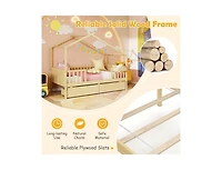 Slickblue Twin House Bed with 2 Storage Drawers and Roof & Fence Rails-White