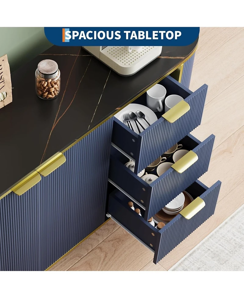 Gaomon Sideboard Buffet Storage Cabinet, 60in Large Modern Fluted Cupboard Coffee Bar Tv Console Cabinet with Adjustable Shelf for Kitchen