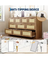 gaomon 10 Drawers Dresser for Bedroom, Rattan Chest of with Spacious Tabletop & Handles, Closet Organizer Tv Stand Living Room,