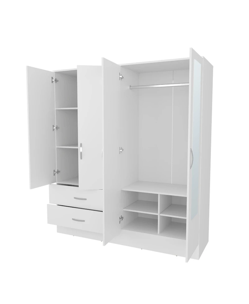Fm Furniture Hilda Wardrobe Multistorage with Two Mirrors, White