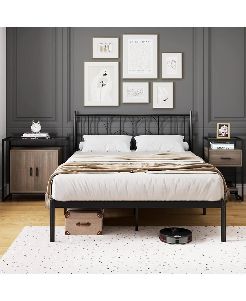 Gaomon Rattan Nightstand with Tempered Glass Top, 2-Door Open Storage Cabinet with Steel Frame for Bedroom