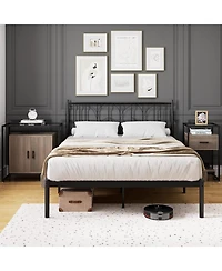 Gaomon Rattan Nightstand with Tempered Glass Top, 2-Door Open Storage Cabinet with Steel Frame for Bedroom