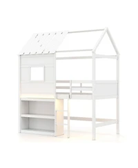 Slickblue Pine Wood / Plywood / Engineered Wood Led Lighting and Built-In Bookshelf Kids Twin Loft Bed - 44